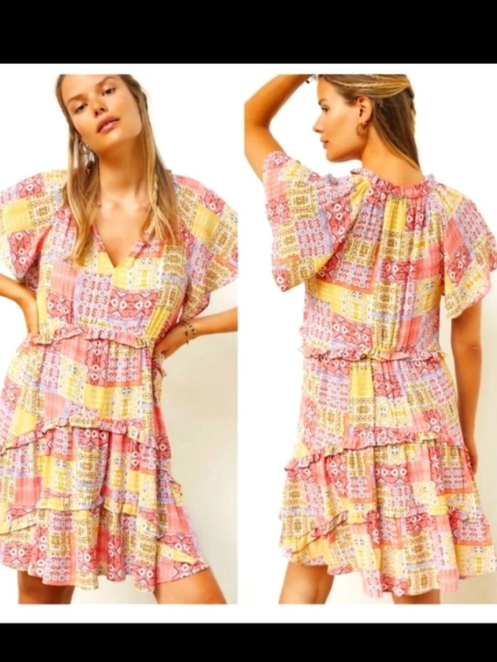 Anthropologie Robin Tiered Patchwork Plus 1x sundress short sleeves Boho Short